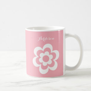 Mug Classique Rose Personnalisé Avec Fleur Blanche