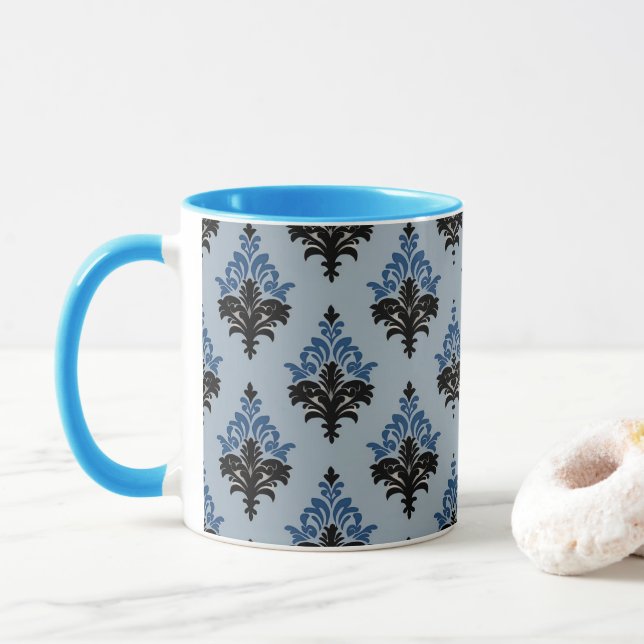 Mug Classique style Damassé bleu et noir  (Avec donut)