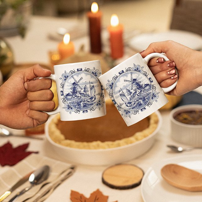 Mug Classique Vintage Chic Hollandais Windmill Delft B (Créateur téléchargé)