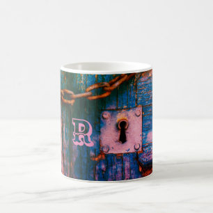 Mug Clavier de porte en bois peint rustique bleu rose