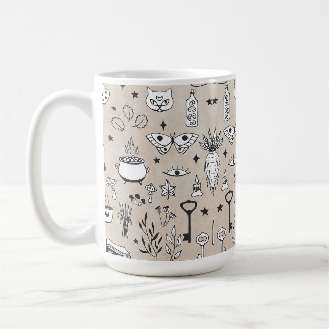 Mug Clé de chat des herbes papillon fleuris sort livre (Gauche)