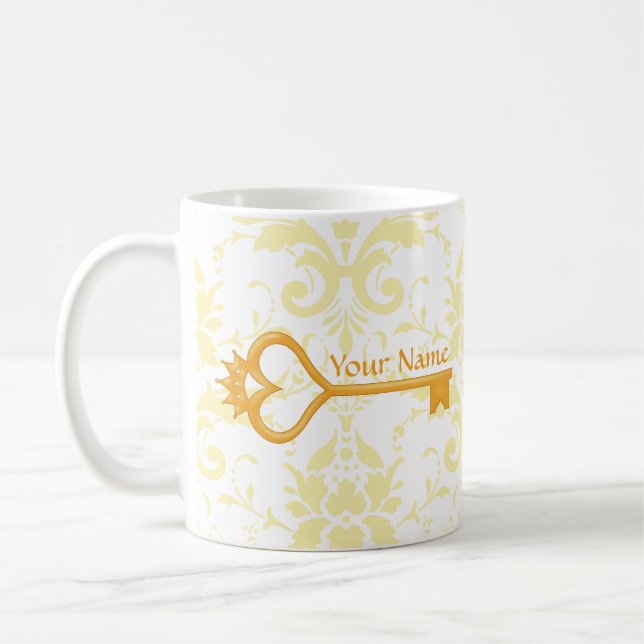 Mug Clé de coeur de couronne d'or (Gauche)