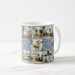 Mug Clé de collage multicoeur bleu Dusty moderne<br><div class="desc">Ce 18 Photo Collage Famille moderne Mug personnalisée est la façon parfaite de transformer vos photos de famille préférées en un gentil et tendance gardien. Avec un design simple, moderne et élégant Monogram, il est entièrement personnalisable pour s'adapter à votre style. Idéal pour faire un don à l’occasion de la...</div>