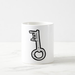 Mug Clé squelette vintage dessinée à la main argent an