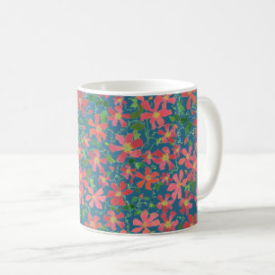 Mug Clematis rose, rouge, orange floral sur bleu profo