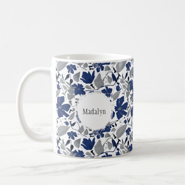Mug Clematis Vine Elégante Aquarelle Bleue Fleurs (Gauche)