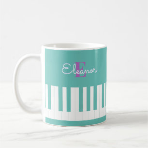 Mug Clés de piano moderne élégant Aqua Monogrammé