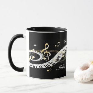 Mug Clés personnalisées de piano et notes d'or de