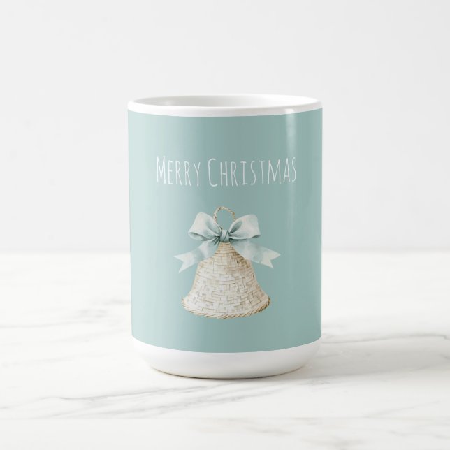 Mug Cloche de Noël crème joli nœud bleu (Centre)