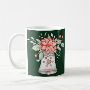 Mug Cloche de Noël pastel avec poinsettia