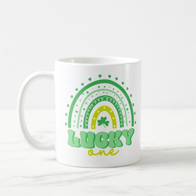 Mug Clocher bleu et arc en ciel Lucky One First Birthd (Gauche)
