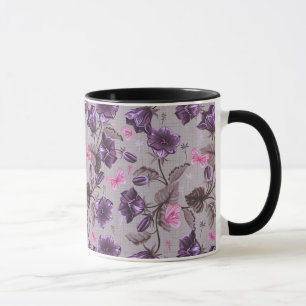 Mug cloches de main violettes et motif de papillons
