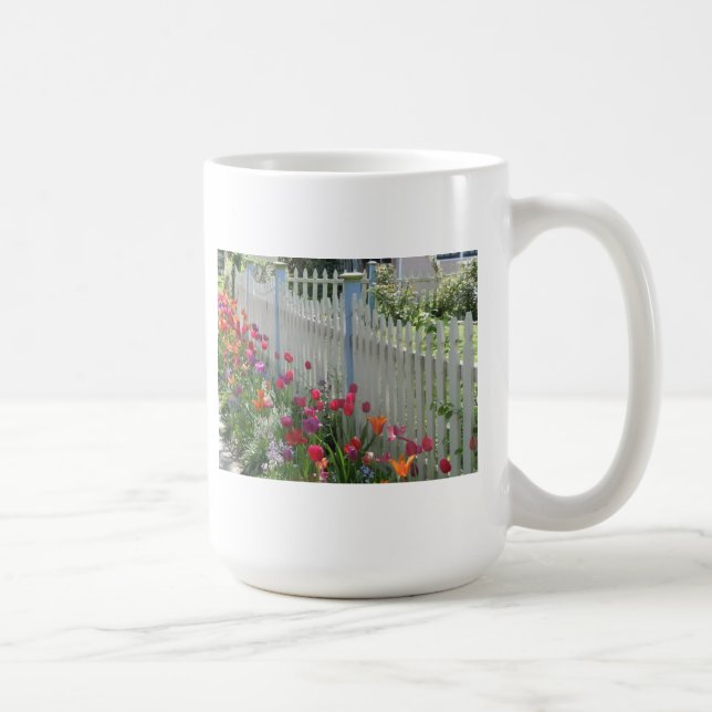 Mug Clôture blanche avec tulipes (Droite)