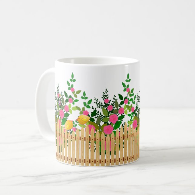 Mug Clôture de jardin rose - Art Floral élégant (Devant gauche)