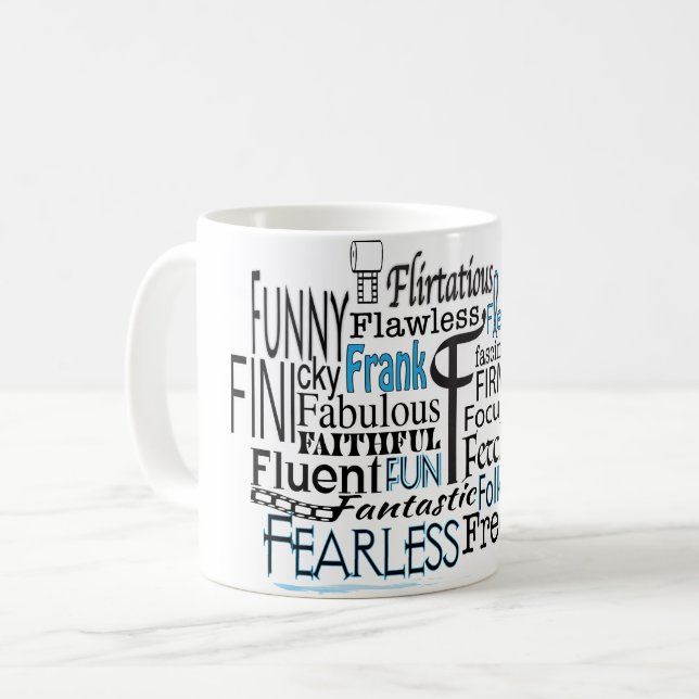 Mug Cloud Word Adjectif commençant par la lettre F (Devant gauche)