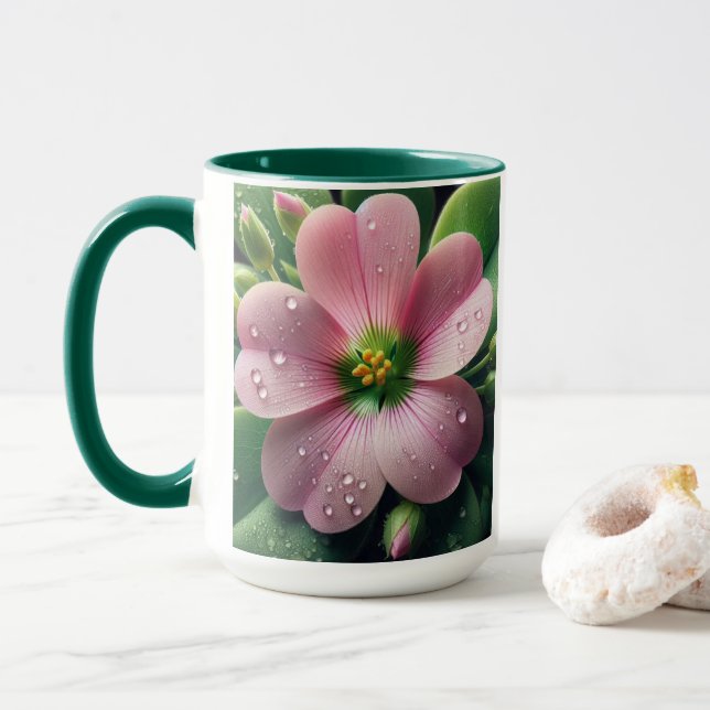 Mug Clover Floral rose et vert Oxalis (Avec donut)