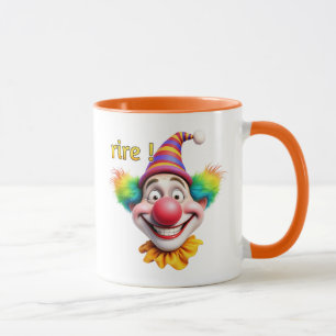 Mug Clown rigolo au grand sourire et cheveux colorés.