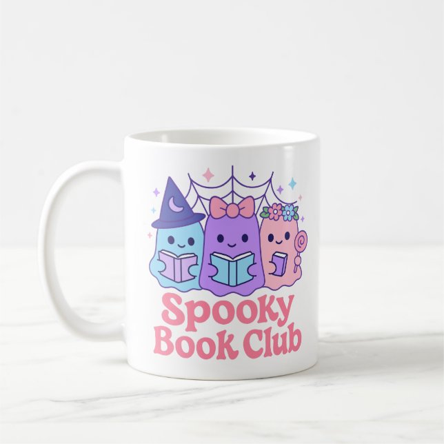 Mug Club de livre éffrayant Cute Ghost Lecture (Gauche)