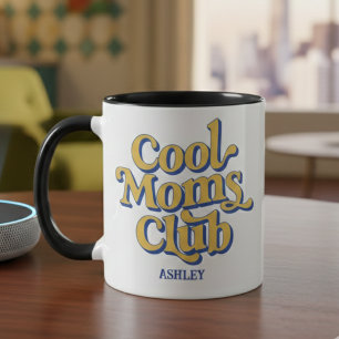 Mug Club des mamans cool typographie café rétro jaune 