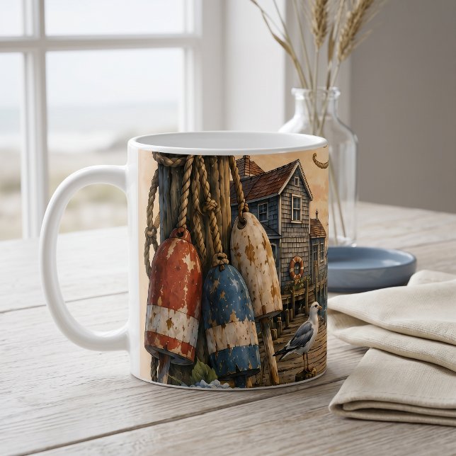 Mug Club du matin du port Phare côtier (Harbor Morning Club Coastal Lighthouse Coffee Mug)