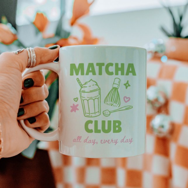 Mug Club Matcha Vert et Rose Doodles Été (Créateur téléchargé)