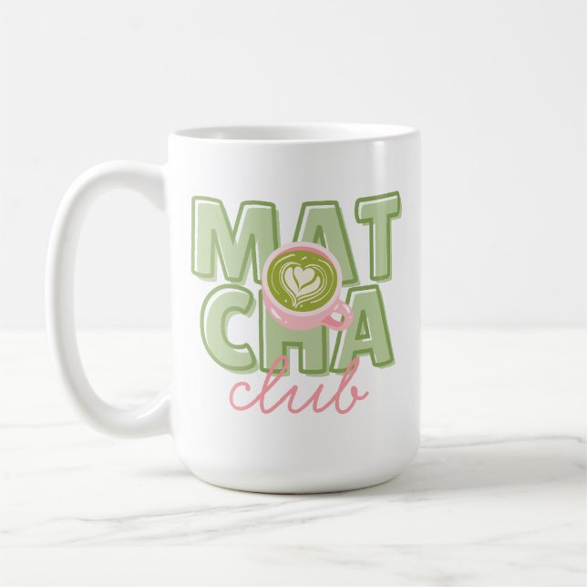 Mug Club Matcha Vert et Rose Imprimé au Dos Mignon (Gauche)