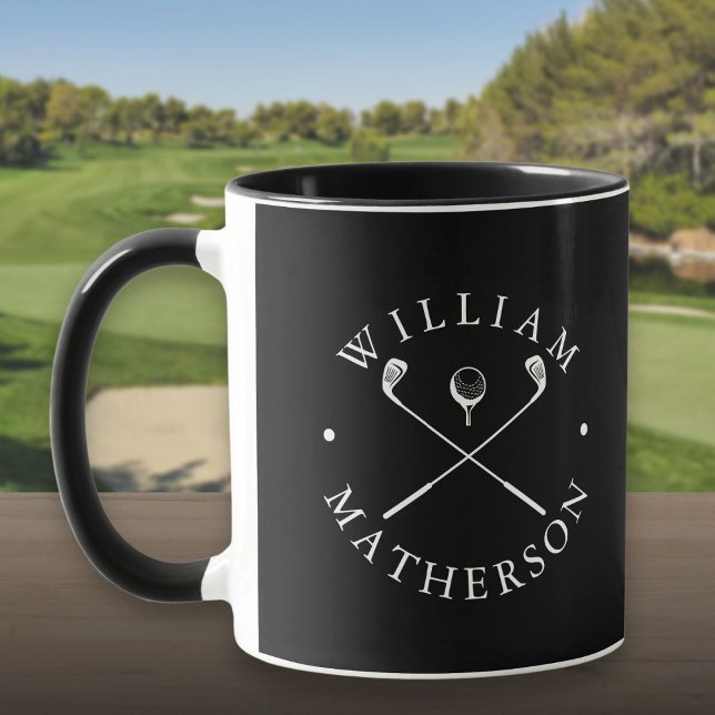 Mug Clubs de golf personnalisés nom noir et blanc (Personalized Name Golf Clubs Black And White Mug)