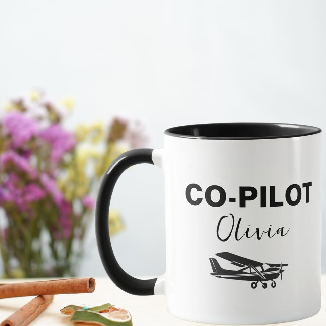 Mug CO-PILOTE Moderne Texte & Avion, Cadeau Personnali (Créateur téléchargé)