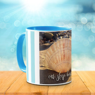 Mug Coastal Seashell Photo Manger Sleep Beach Script B