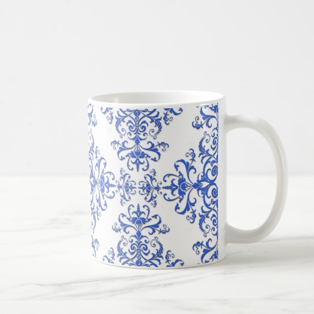 Mug Cobalt bleu et blanc Floral Damask Style Motif (Droite)