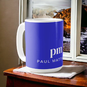 Mug Cobalt Blue Modern Minimal Personnalisé Monogramme