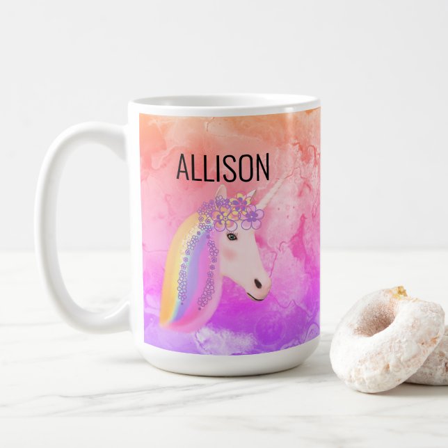 Mug Coca chaud couleur arc-en-ciel Unicorn personnalis (Avec donut)