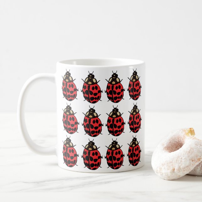 Mug Coccinelle Rouge Noir Insecte Coccinelle (Avec donut)