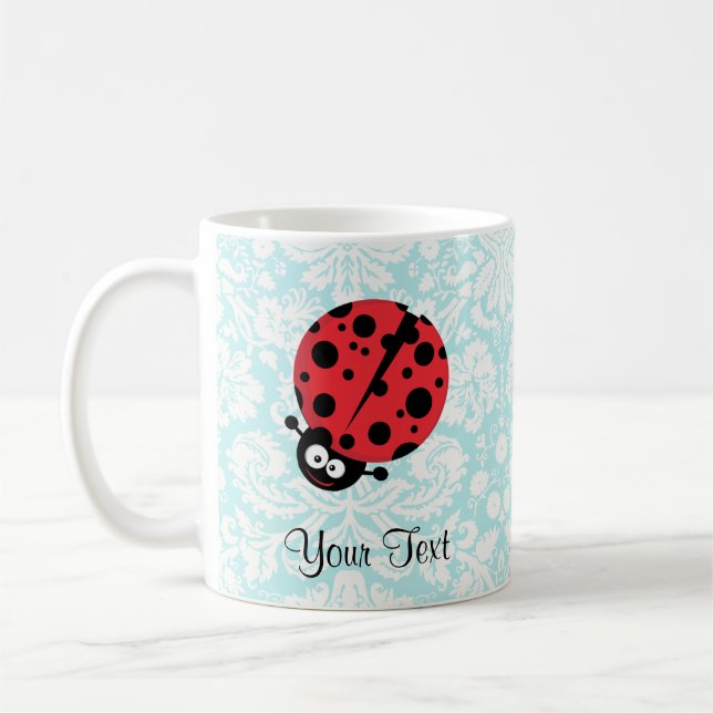 Mug Coccinelle turquoise de motif de damassé (Gauche)