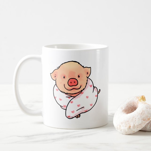 Mug Cochon de bébé mignon enveloppé dans une couvertur (Avec donut)