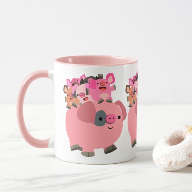 Mug Cochon de caricature mignonne portant des porcelet (Avec donut)