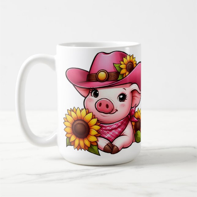 Mug Cochon de dessin avec Casquette rose et tournesol (Gauche)