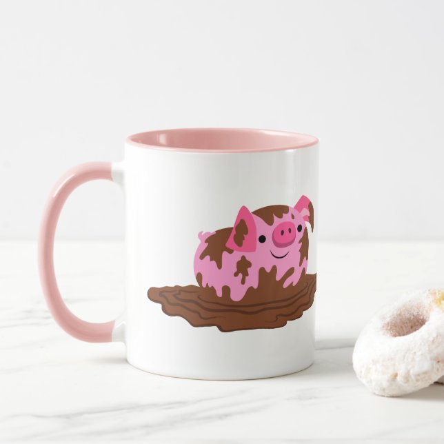 Mug Cochon de dessin mignon dans la boue (Avec donut)