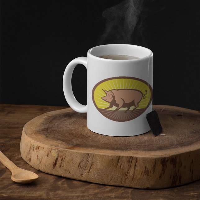 Mug Cochon de ferme rétro avec Sunburst (Créateur téléchargé)