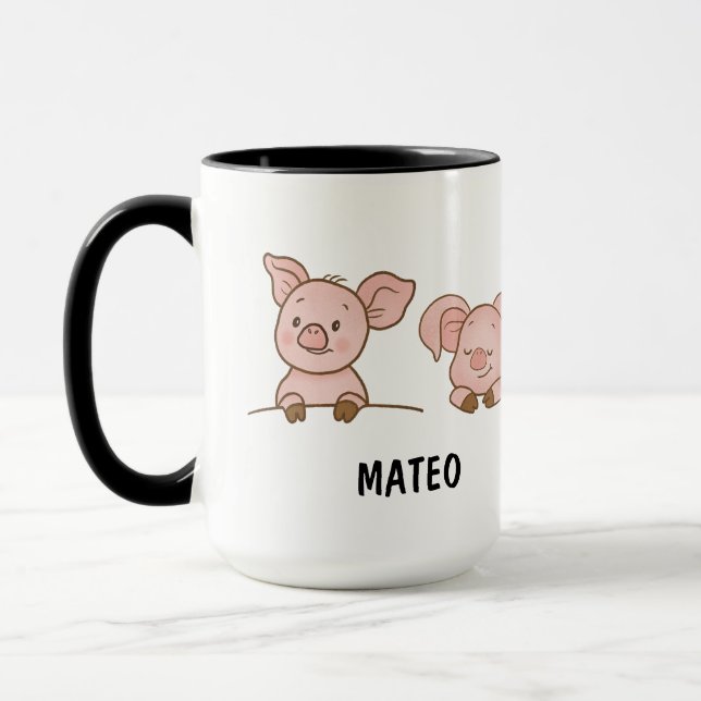 Mug Cochon Dessiné à la Main Personnalisé Mignon (Gauche)