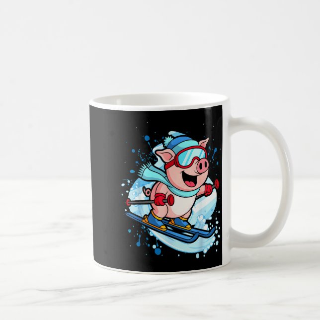 Mug Cochon drôle fait du ski design vacances d'hiver  (Droite)