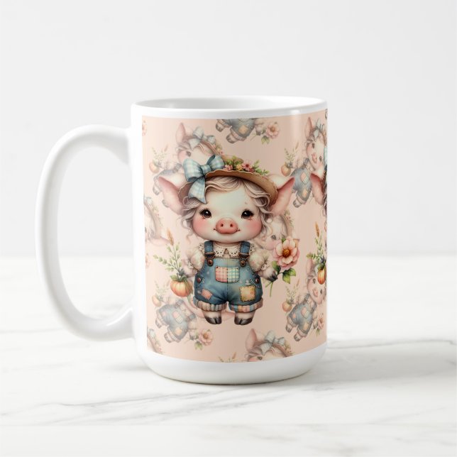 Mug Cochon fermier mignon dans les salons avec fleurs (Gauche)