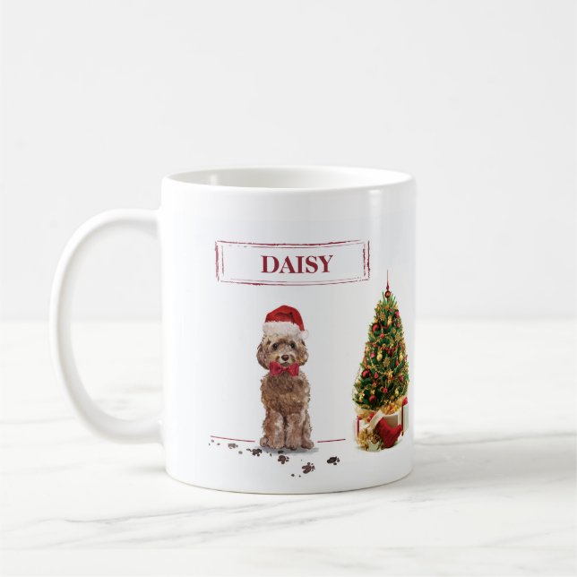 Mug Cockapo Brown Funny Chien de Noël et Arbre (Gauche)