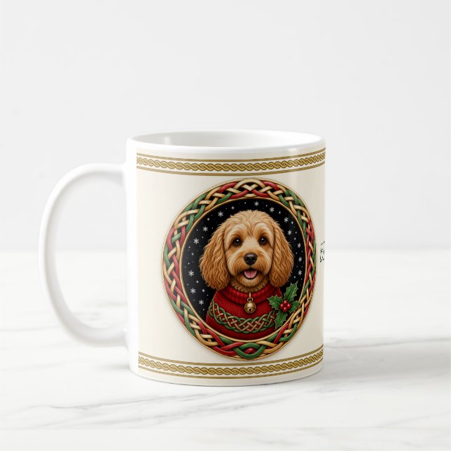 Mug Cockapoo Chien de Noël Personnalisé (Gauche)