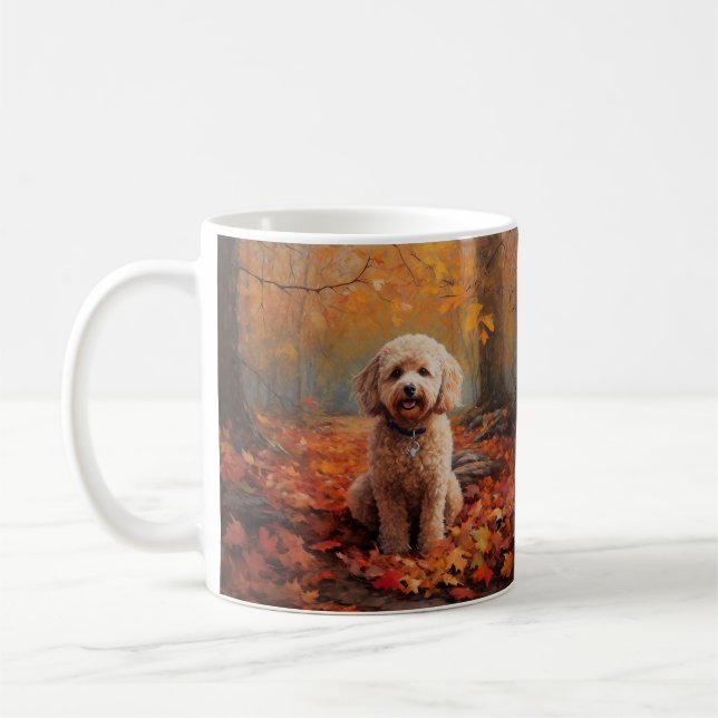 Mug Cockapou dans les feuilles d'automne automne autom (Gauche)