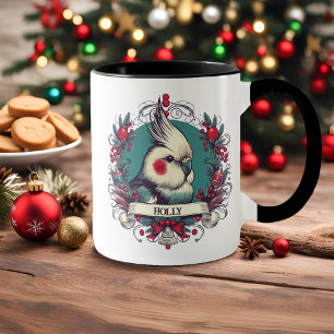 Mug Cockatiel de Noël Illustration Vintage Nom de l'oi