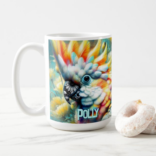 Mug Cockatoo Bird Yellow Poppies Personalized (Avec donut)