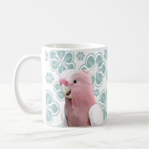 Mug Cockatoo rose sur les fleurs bleues