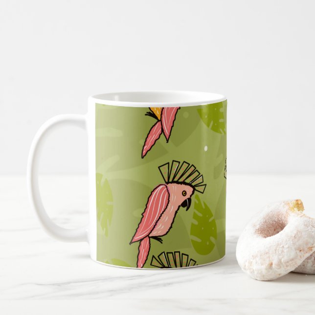 Mug Cockatoos d'été Monstera Verdure   (Avec donut)