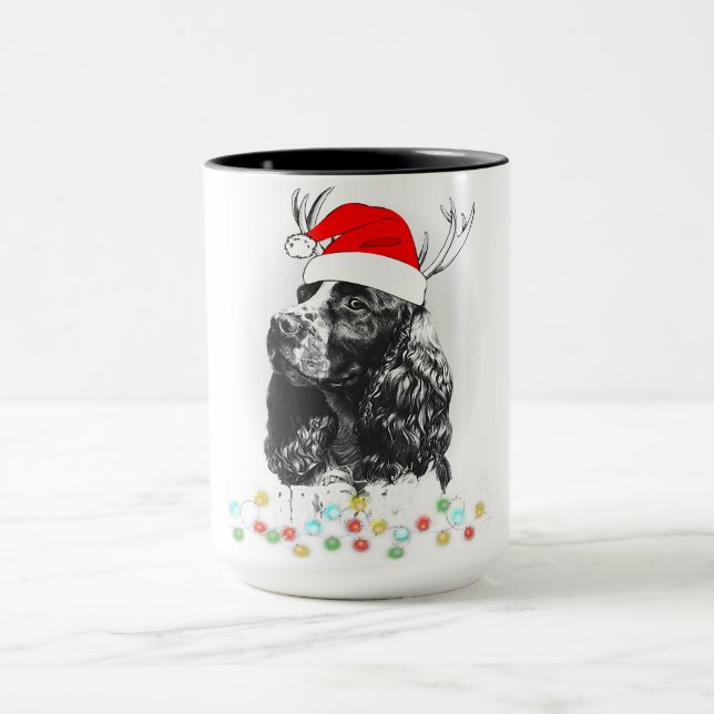Mug Cocker de Noël Chien Espagnol Drôle Xmas Père Noël (Centre)
